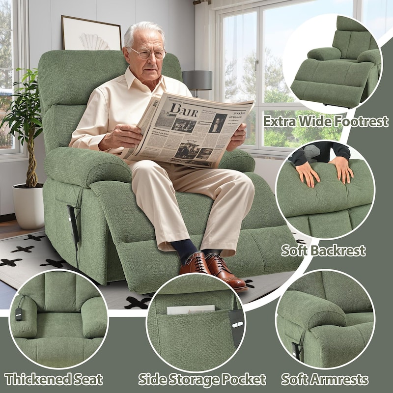 Flannel Power Lift Recliner with Side Pocket