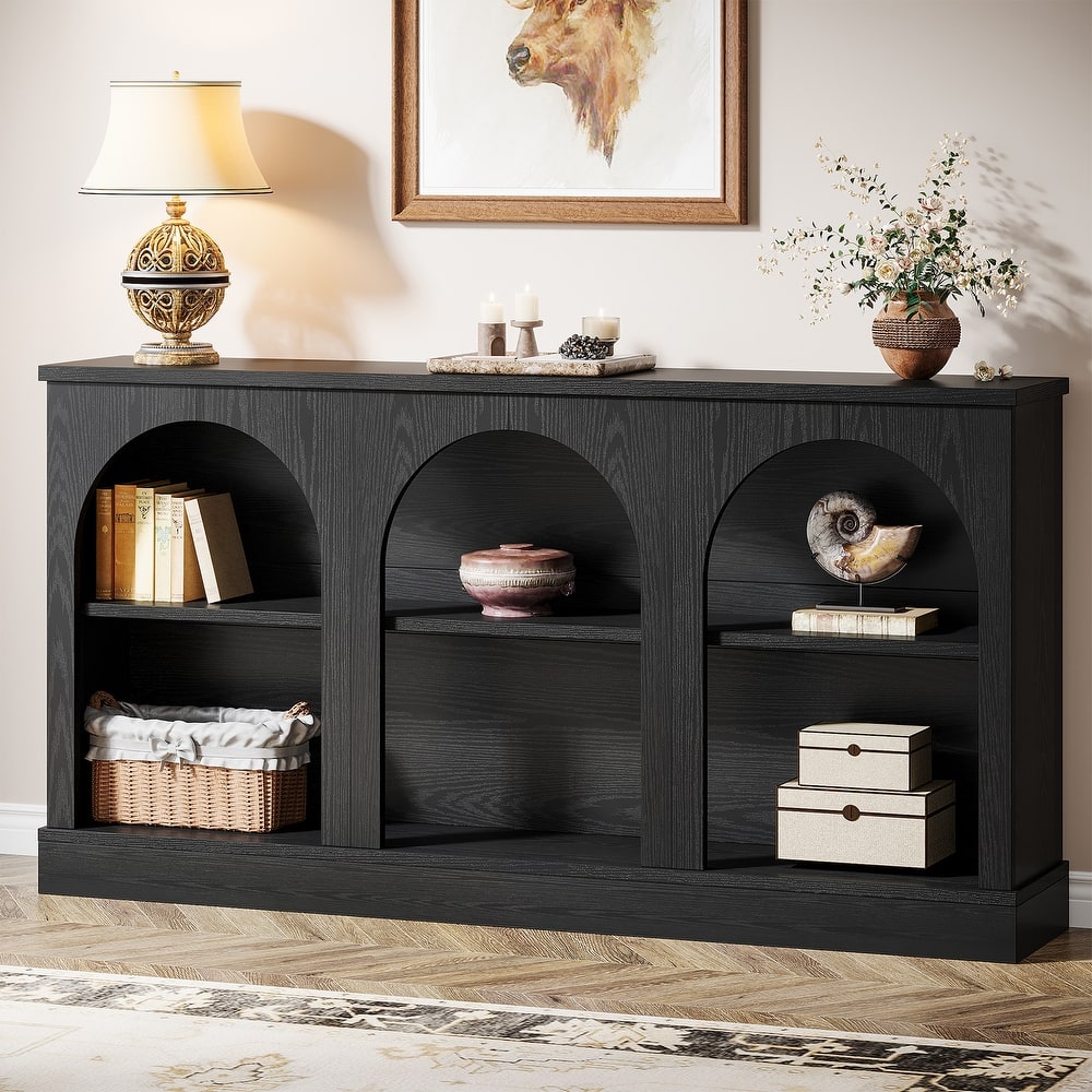 63-Inch Farmhouse Console Table with 3 Tier Storage