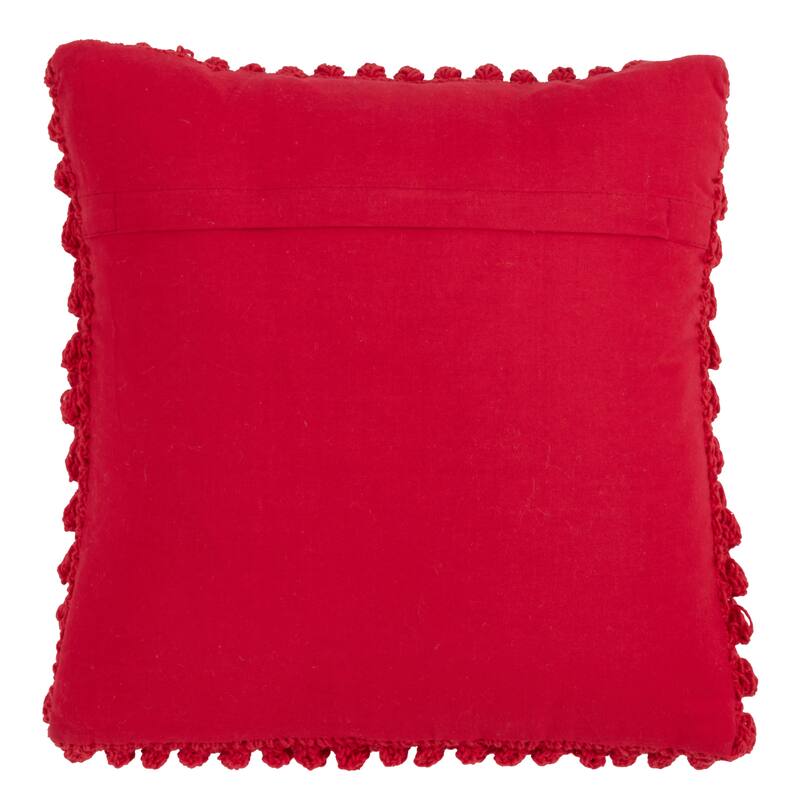 Cotton Throw Pillow With Crochet Pom Pom Design And Down Filling