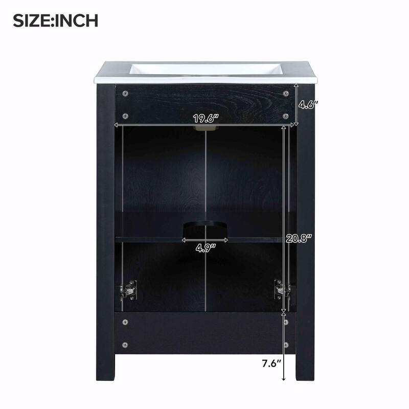 Vintage Style Bathroom Vanity Combo with Ceramic Sink and 2 Soft-close Doors