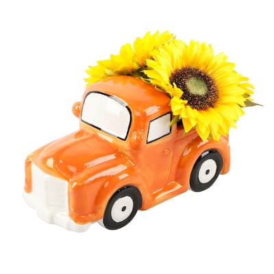 10.25"L Fake Sunflowers in Ceramic Truck