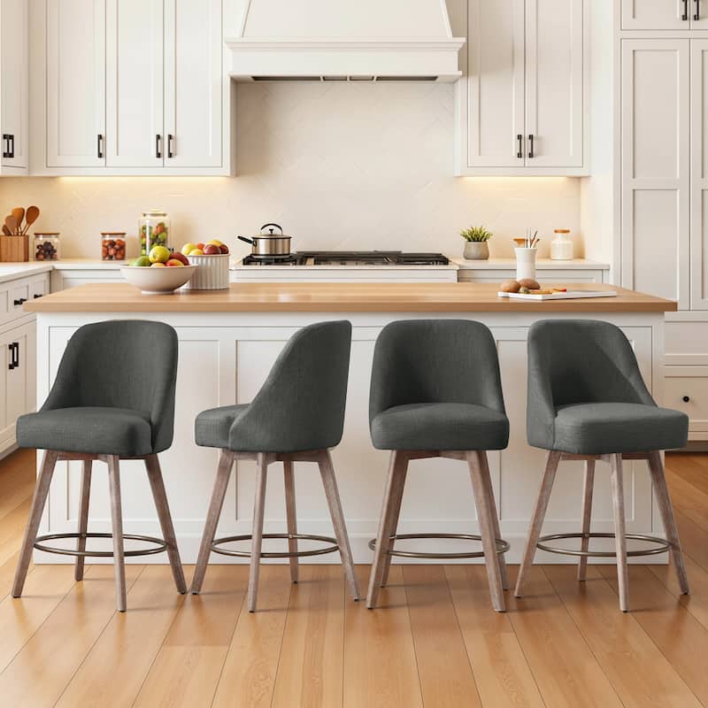 26" Upholstered Counter Height Swivel Bar Stool, Counter Stools with Solid Wood Legs - 39.37"H x 22.44"D x 21.65"W