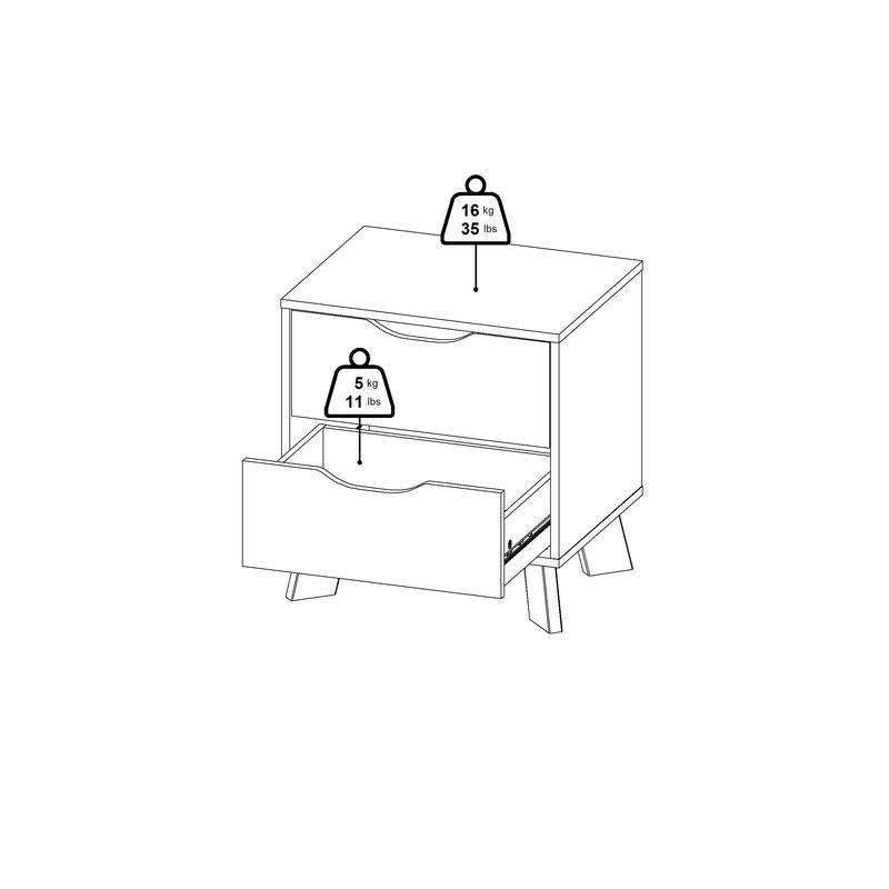 Porch & Den Ikast 2 Drawer Nightstand, Jackson Hickory/White