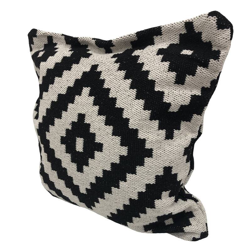 HomeRoots 24" X 24" Black and White Geometric Cotton Zippered Pillow