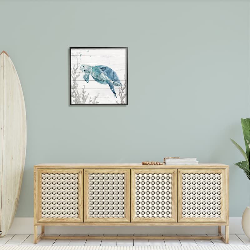 Stupell Swimming Sea Turtle Coral Beach Plank Design Framed Wall Art, Design by Carol Robinson