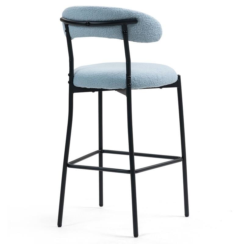 1 Count 26" Teddy Fabric Counter Height Bar Stool with Footrest, Black Powder-Coated Base