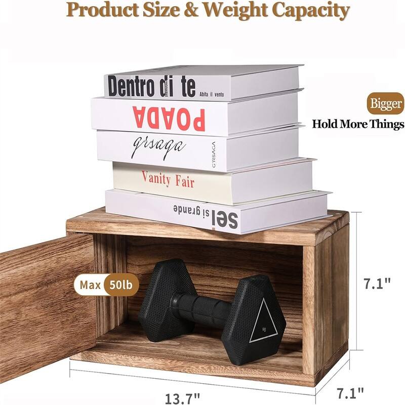 Floating Shelves for Wall Wood Shelf with Removable Door Farmhouse Rustic Wood - 7.1"D x 13.7"W x 7.1"H