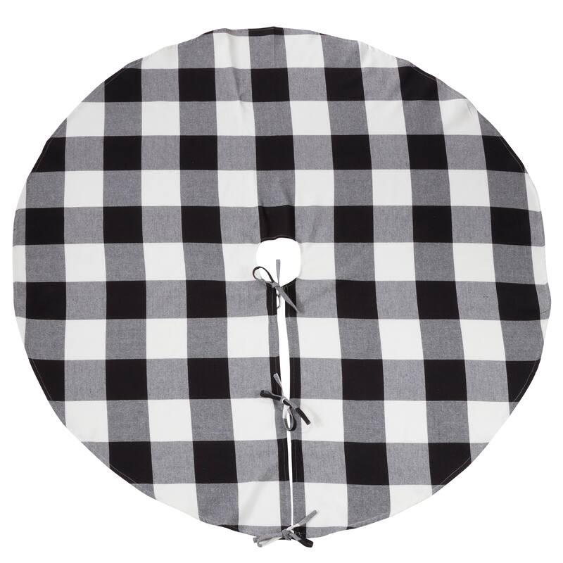 Buffalo Plaid Design Decorative Cotton Christmas Tree Skirt - Black - 72"