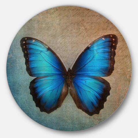 Designart 'Blue Vintage Butterfly' Floral Glossy Large Disk Metal Wall Art