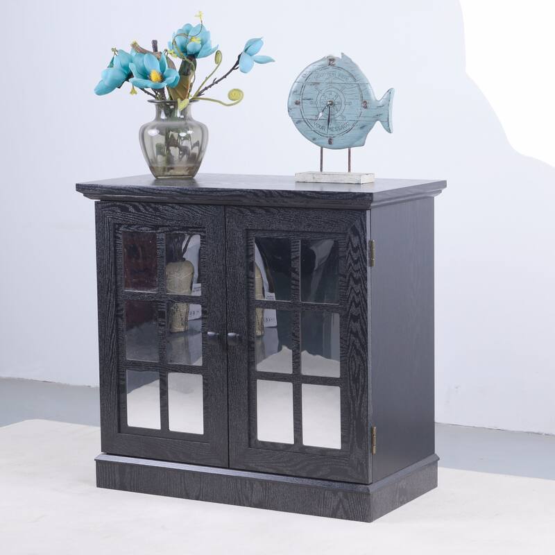 Sideboard Cabinet with Acrylic Mirrored Doors, Wooden Kitchen Pantry Storage Cabinet, Accent Cabinet with Adjustable Shelf