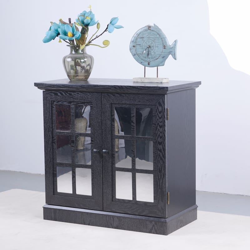 Storage sideboard cabinet with 2 decorative acrylic mirrored doors, adjustable shelf for dining room, living room