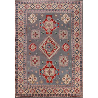 Hand Knotted Oriental 100% Wool Carpet Traditional Geometric Greys & Charcoal Kazak Area Rug - 13' 0'' X 9' 8''