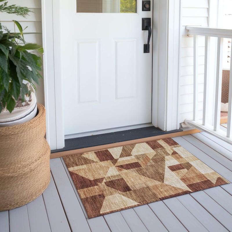 Machine Washable Indoor/ Outdoor Modern Geo Chantille Rug - Paprika - 1'8" x 2'6"