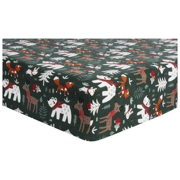 slide 2 of 3, Festive Forest Deluxe Flannel Fitted Crib Sheet