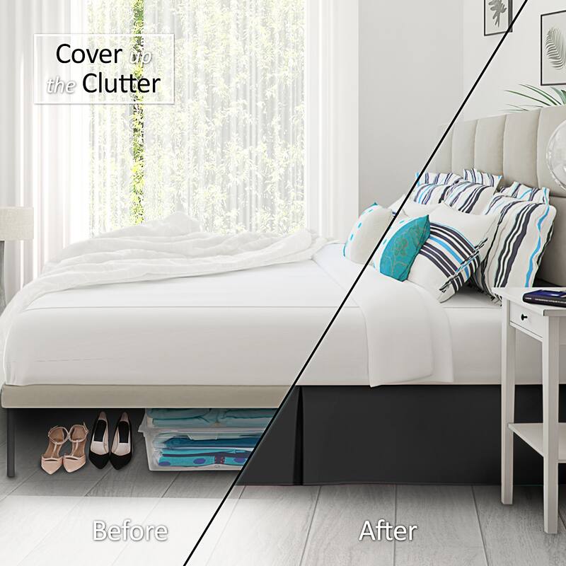 Clara Clark Pleated Bed Skirt-14 inch Tailored Drop - Soft Double Brushed Premium Microfiber Ruffle Bed Skirt - Includes 8 Pins