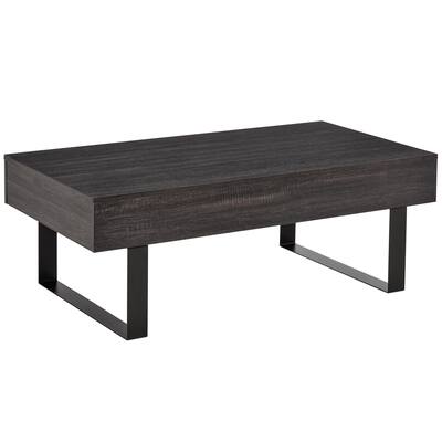 Mid-century Modern Coffee Table with Storage Drawer, Metal Sled Designed Legs and Wood Grain Surface for Living Room