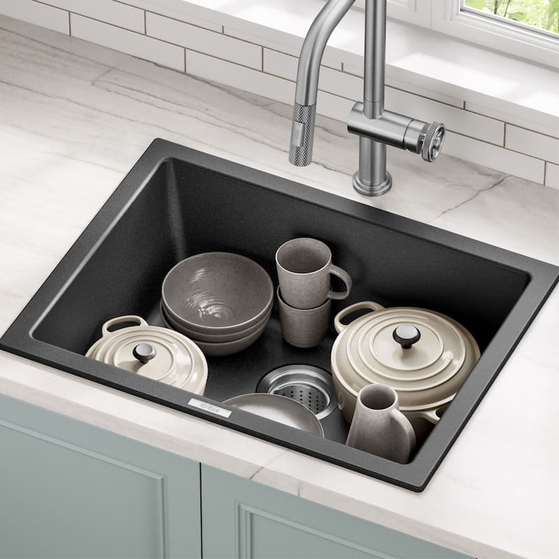 KRAUS Granite 24 inch 1-Bowl Undermount Drop-in Kitchen Sink