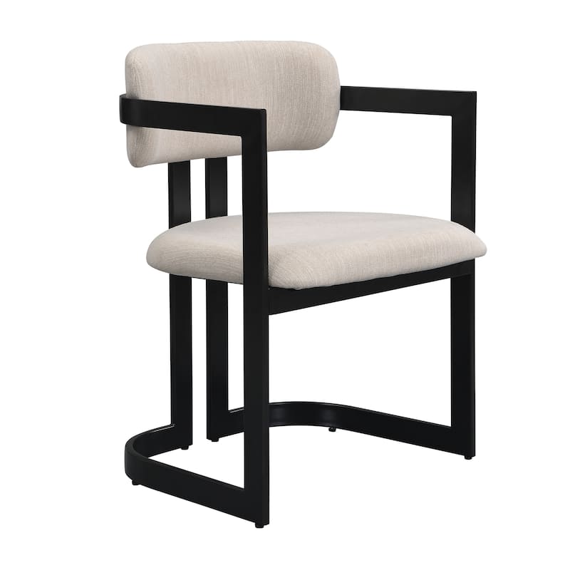 Upholstered Dining Chairs Set of 2, Fabric Armchairs with Metal Frame,