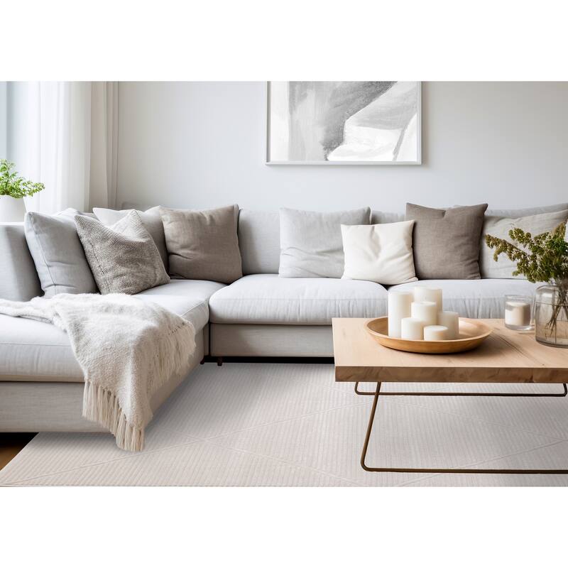 Leonardo White Grey Striped Trellis Neutral Area Rug