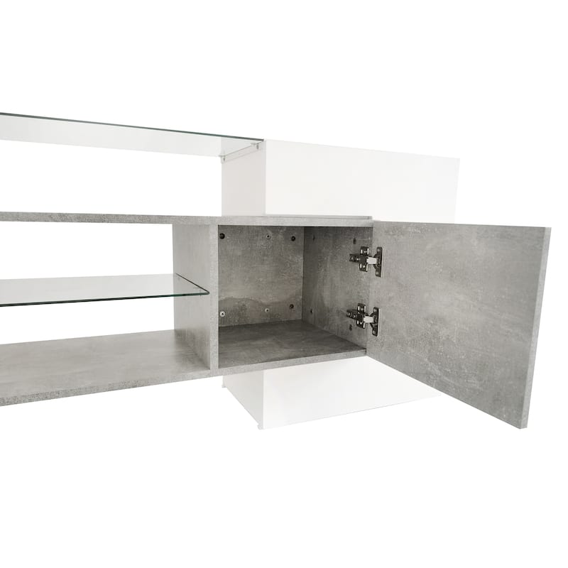 Unique Shape TV Stand with 2 Illuminated Glass Shelves