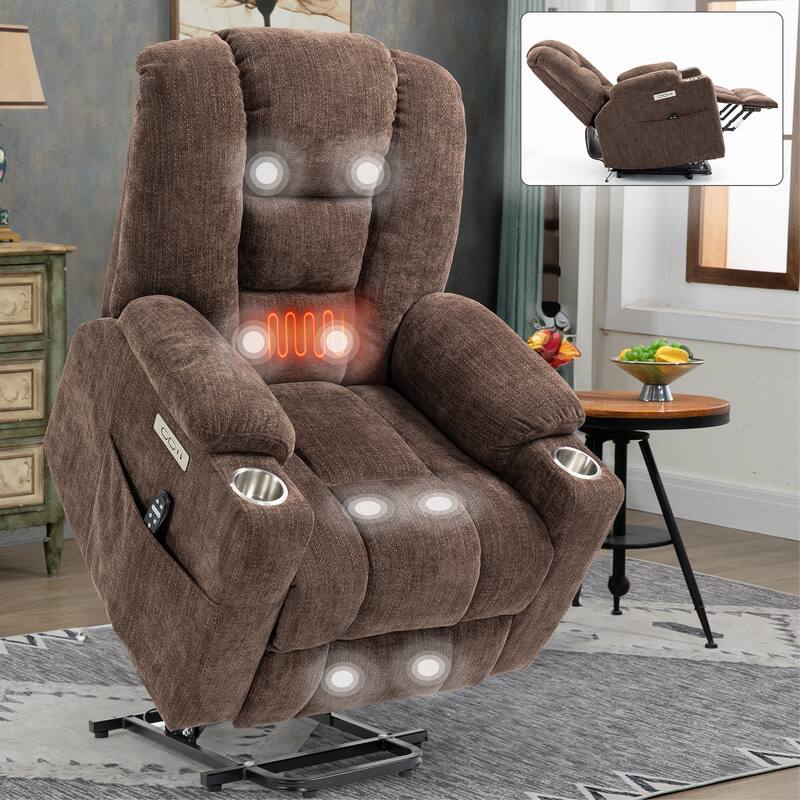 Grey Large Power Lift Recliner with Heat, USB & Cup Holders