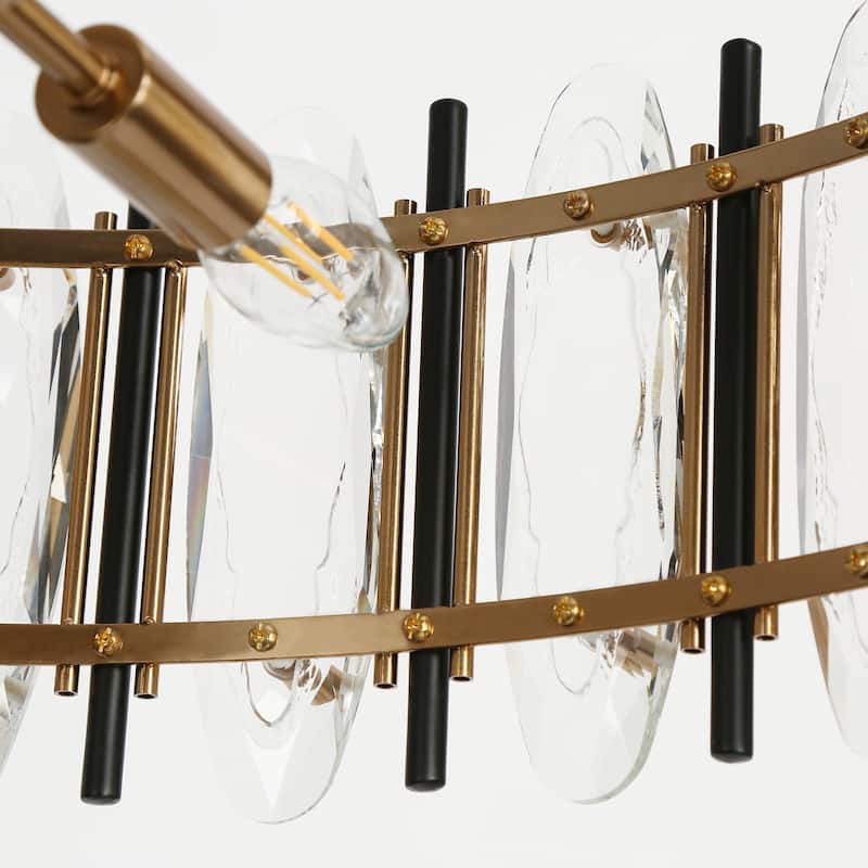 Modern 6-Light Drum Crystal Chandelier Black Gold Lights for Dining Living Room Bedroom - Dia. 24.8" x H 7.5"