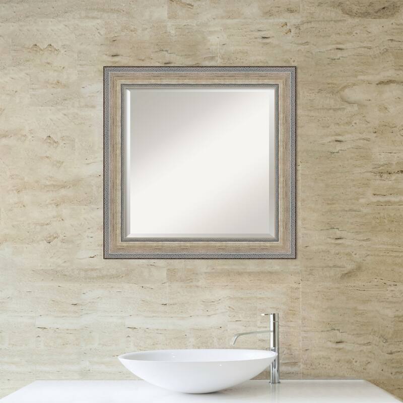 Fleur Silver Beveled Wood Framed Bathroom Vanity Wall Mirror - Fleur Champagne Silver