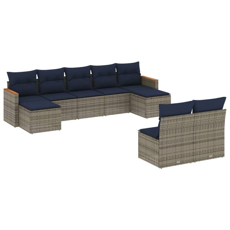 vidaXL 9/10 Piece Patio Sofa Set with Cushions Black/Gray Poly Rattan