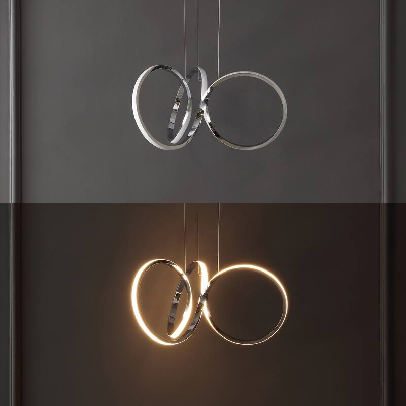 Alden 24" 1-Light Contemporary Minimalist Aluminum Ribbon Integrated LED Pendant, Chrome/Silver by JONATHAN Y