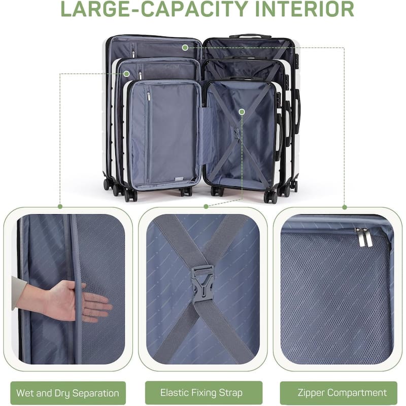 3-Piece Luggage Sets(20/24/28 Inch) , Hard Shell Suitcases with Spinner Wheels, Expandable Lightweight Rolling Suitcase Sets