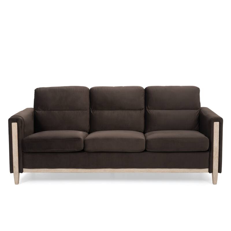 Modern Solid Wood 3 Seat Couch, 79.5" Fabric Upholstered Sofa with Square Arm for Living Room and Apartment
