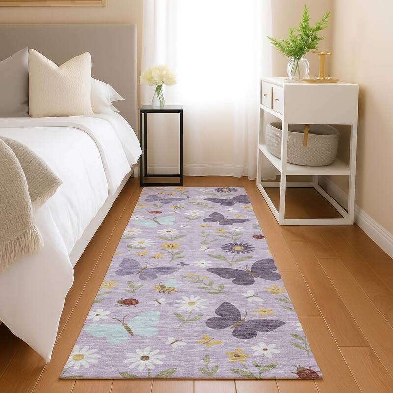 Machine Washable Indoor/ Outdoor Whimsy Butterfly Chantille Rug