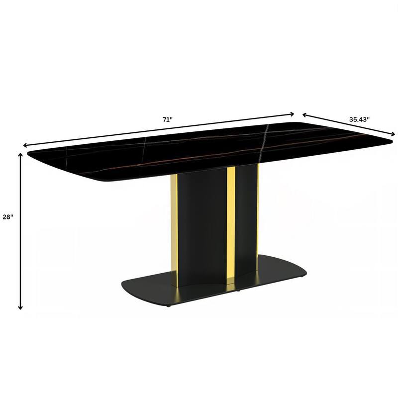 Sylva Dining Table Rectangular Tabletop in Gold Pedestal Base
