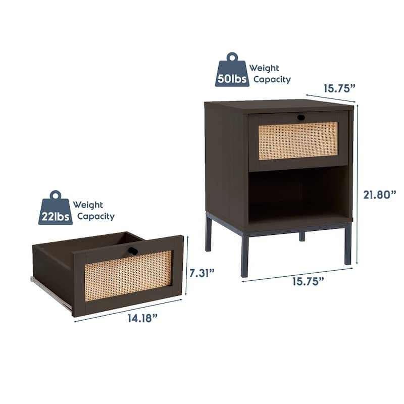 Nestl Wooden Rattan Night Stand