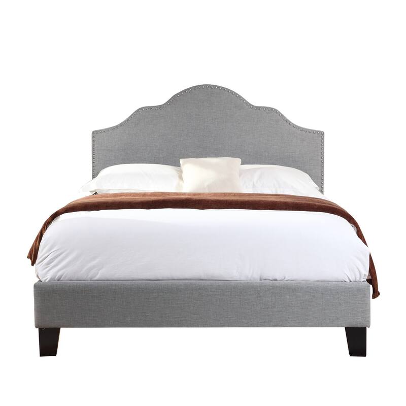 Full Size Gray Upholstered Bed Frame with Transitional Style