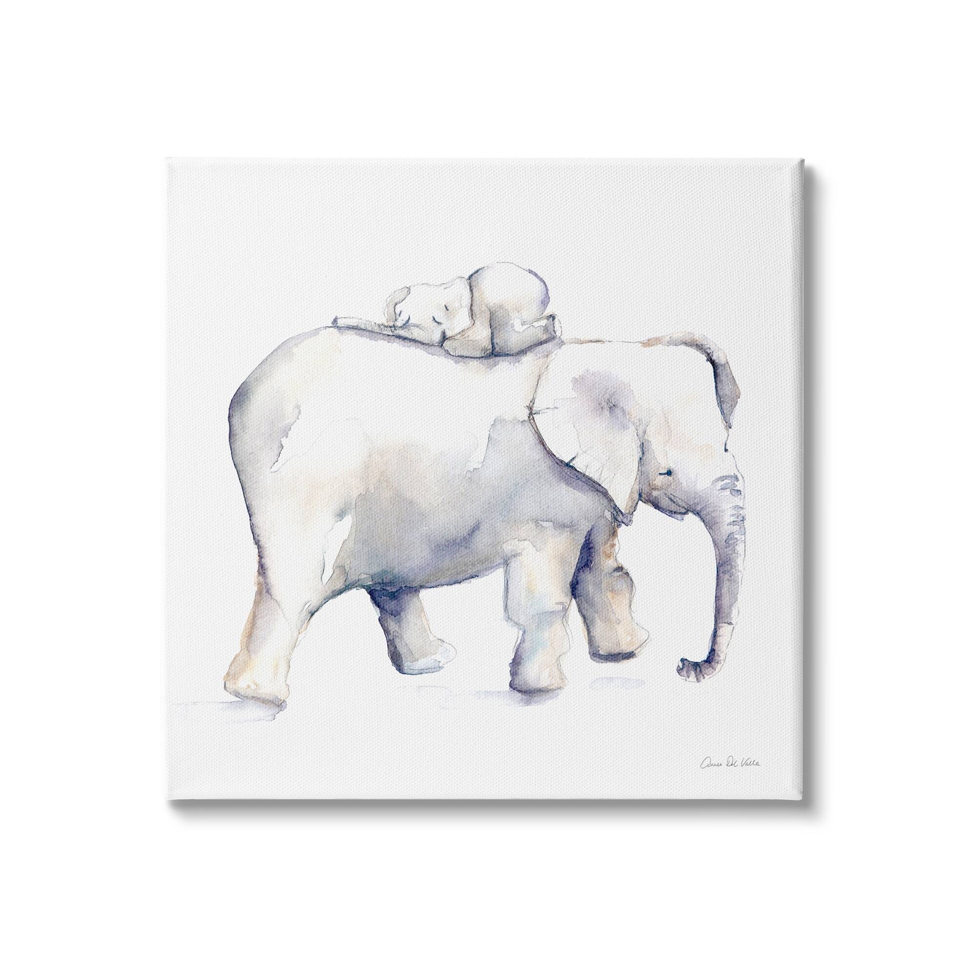 Stupell Children's Baby Elephant Sleeping on Mother Safari Animal