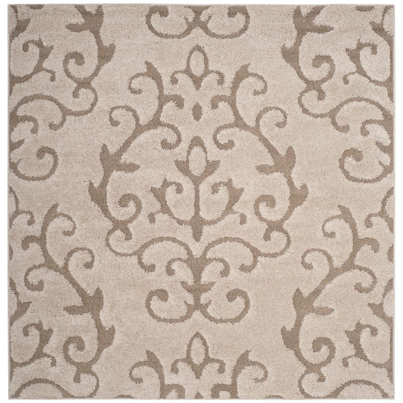 SAFAVIEH Florida Shag Valdemara Scroll Area 1.2-inch Thick Rug - 6'7" Square - Cream/Beige - Square