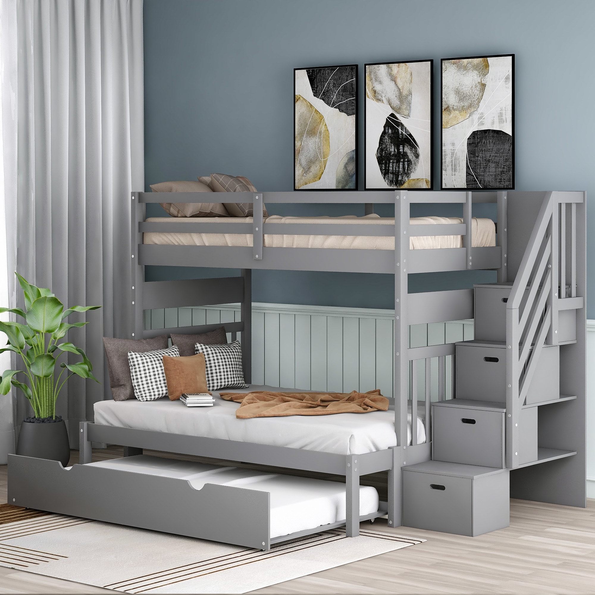 Bedz king stairway bunk beds full over full with shop 4 drawers in the steps and a twin trundle