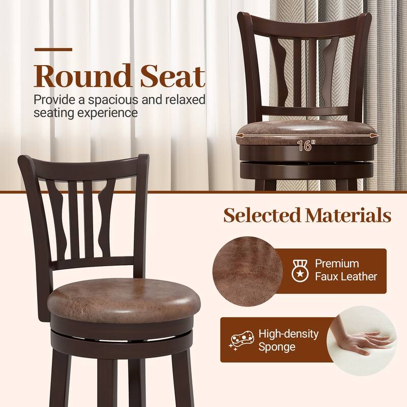 Gymax 26'' Counter Height Swivel Bar Stools Set of 4 w/Back & Faux