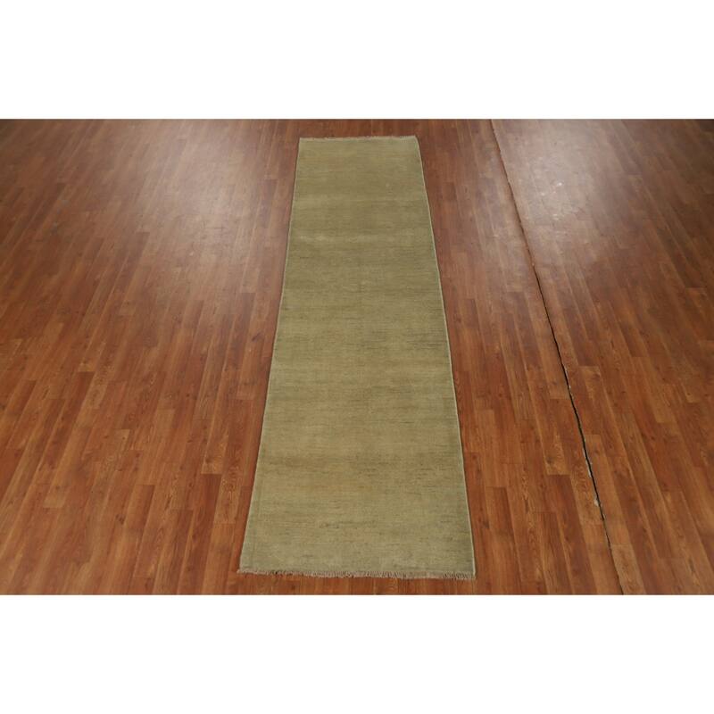 Gabbeh Oriental Runner Rug Hand-Knotted Solid Wool Carpet - 2'7"x 9'4"