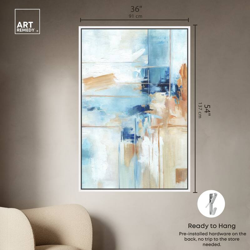 Art Remedy House Of Lines I Framed Blue Abstract 1 Piece Canvas Wall Art