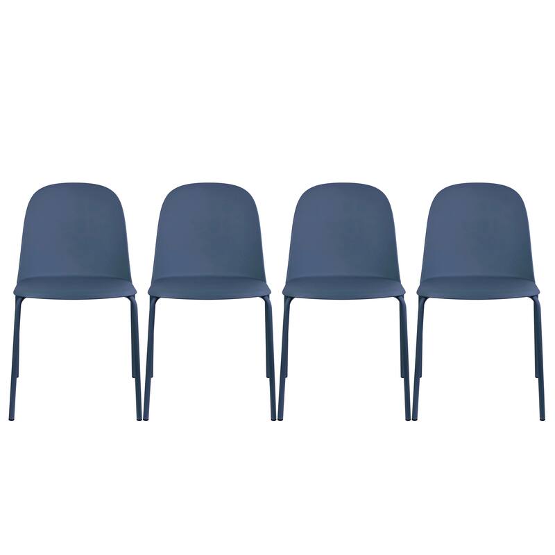 Set of 4 Modern Dining Side Chairs, Armless Molded Plastic Shell Seat with Metal Legs, Stackable Contemporary Chairs - Blue