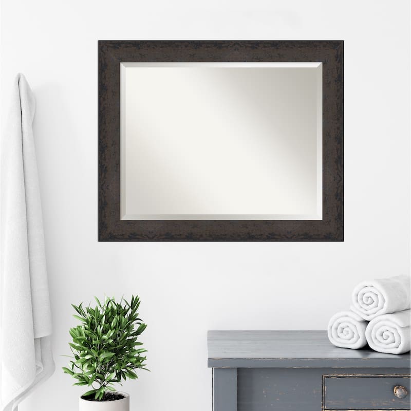 Dappled Beveled Wood Framed Bathroom Vanity Wall Mirror