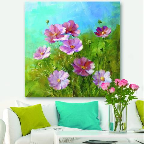 Designart "Red Wildflowers on A Green Meadow" Traditional Canvas Art