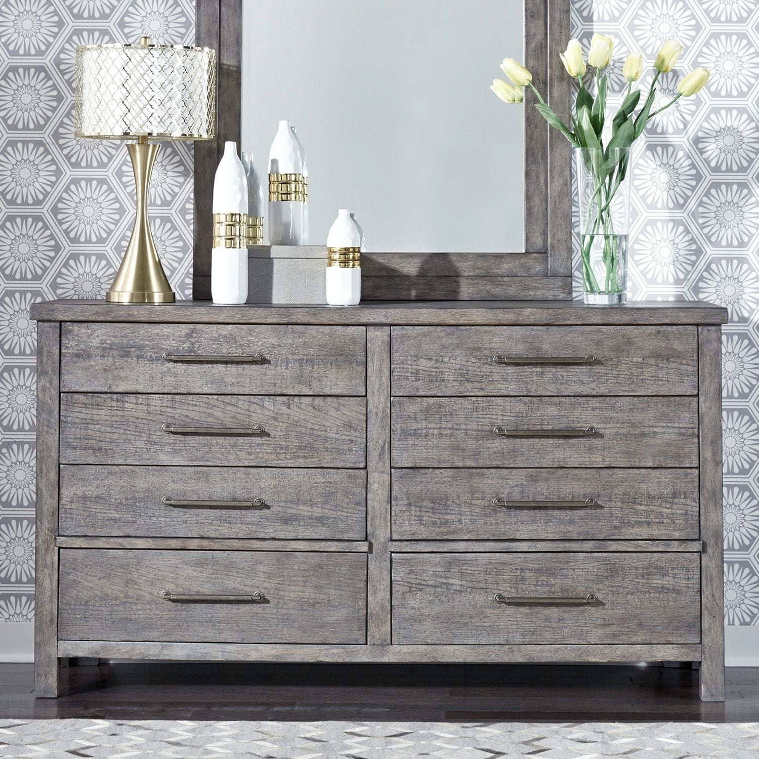Modern Farmhouse Dusty Charcoal Distressed 8 Drawer Dresser