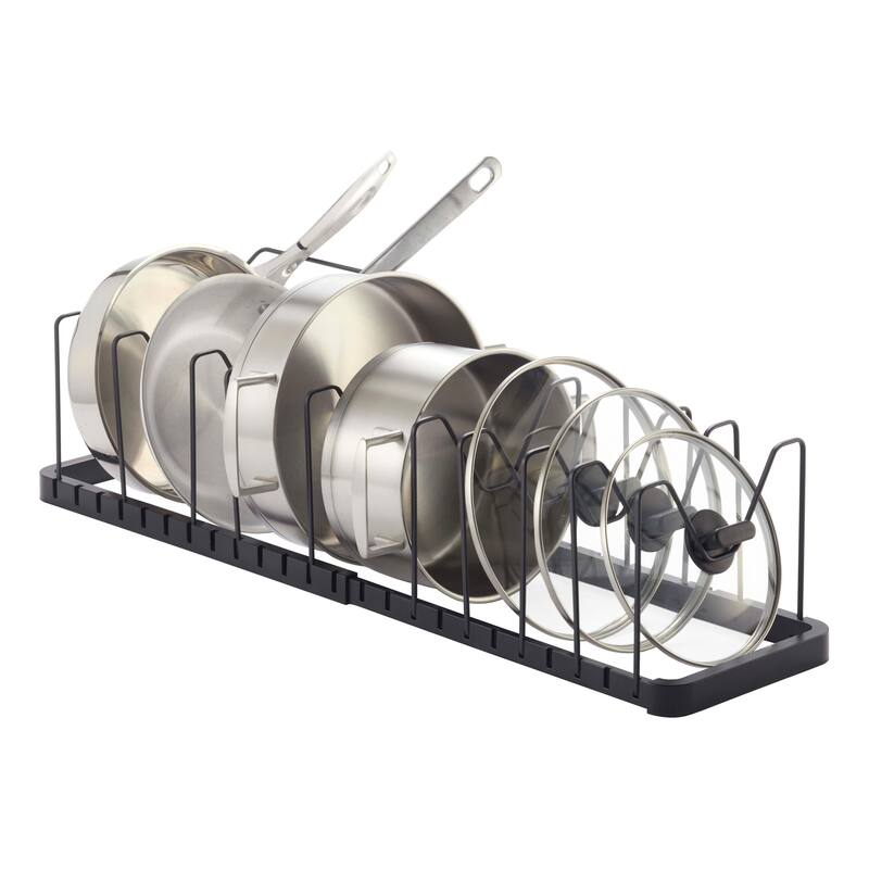 Yamazaki Home Adjustable Pot Lid Organizer, Steel - L 7.87 x W 17.72 x H 6.89 inches - Black