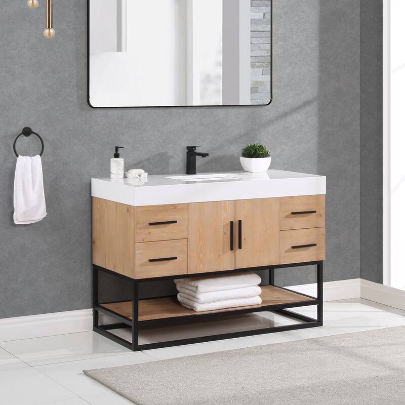 Altair Bianco Bath Vanity with White Composite Stone Top,no Mirror