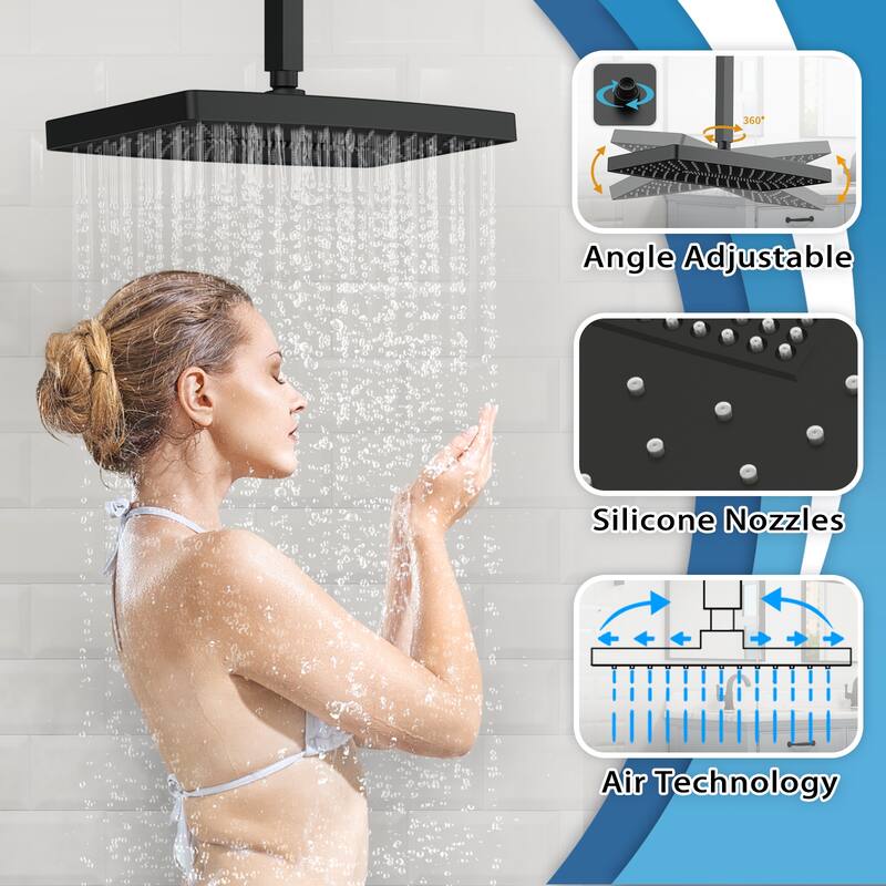 GIVINGTREE Single Handle 3 Spray 14 In.rectangular Ceiling Mounted Shower Faucet With Valve
