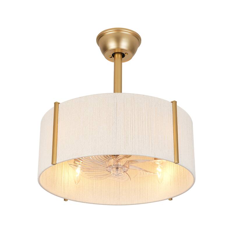 4-Light Modern Farmhouse Drum Ceiling Fan Lighting with 7 Clear ABS Blades and Remote Control - 19.29 in. W × 7.48 in. H