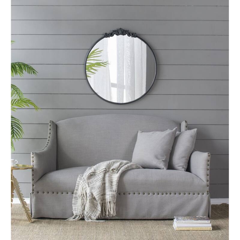 Baroque Style Round Wall Mirror - 32" - Black